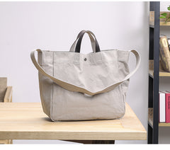 Canvas Leather Mens Womens Handbag Tote Bag White Shoulder Bag Tote Purse For Men - iwalletsmen
