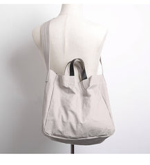 Canvas Leather Mens Womens Handbag Tote Bag White Shoulder Bag Tote Purse For Men - iwalletsmen