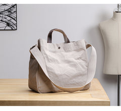 Canvas Leather Mens Womens Handbag Tote Bag White Shoulder Bag Tote Purse For Men - iwalletsmen