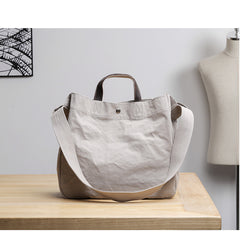 Canvas Leather Mens Womens Handbag Tote Bag White Shoulder Bag Tote Purse For Men - iwalletsmen