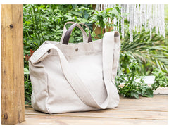 Canvas Leather Mens Womens Handbag Tote Bag White Shoulder Bag Tote Purse For Men - iwalletsmen