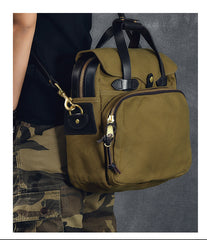 Canvas Leather Mens Khaki Briefcase 15'' Side Bag Messenger Bag Shoulder Bag For Men - iwalletsmen