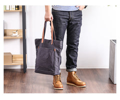 Canvas Leather Mens Womens Large White Handbag Tote Bag Khaki Shoulder Tote Purse For Men - iwalletsmen