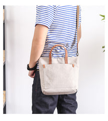 Canvas Leather Mens Womens Large White Handbag Tote Bag Khaki Shoulder Tote Purse For Men - iwalletsmen