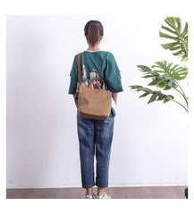 Canvas Leather Mens Womens Large White Handbag Tote Bag Khaki Shoulder Tote Purse For Men - iwalletsmen