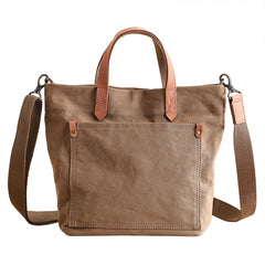 Canvas Leather Mens Womens Large White Handbag Tote Bag Khaki Shoulder Tote Purse For Men - iwalletsmen
