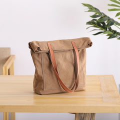Canvas Leather Mens Womens Large White Handbag Tote Bag Khaki Shoulder Tote Purse For Men - iwalletsmen