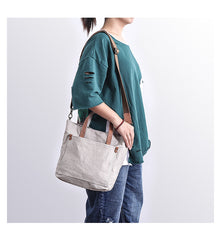 Canvas Leather Mens Womens Large White Handbag Tote Bag Khaki Shoulder Tote Purse For Men - iwalletsmen