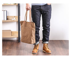 Canvas Leather Mens Womens Large White Handbag Tote Bag Khaki Shoulder Tote Purse For Men - iwalletsmen