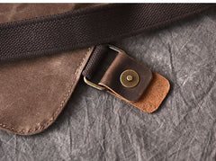 Canvas Leather Mens Large Khaki Side Bag 14'' Brown Messenger Bag Shoulder Bag For Men - iwalletsmen