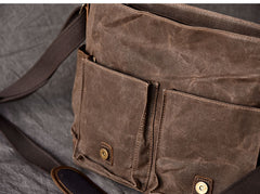 Canvas Leather Mens Large Khaki Side Bag 14'' Brown Messenger Bag Shoulder Bag For Men - iwalletsmen