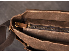 Canvas Leather Mens Large Khaki Side Bag 14'' Brown Messenger Bag Shoulder Bag For Men - iwalletsmen
