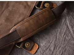 Canvas Leather Mens Large Khaki Side Bag 14'' Brown Messenger Bag Shoulder Bag For Men - iwalletsmen
