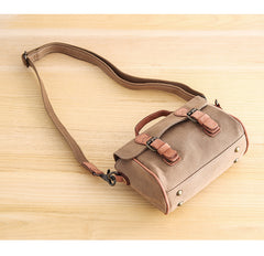 Canvas Leather Mens Womens Green Portable Side Bag Khaki Messenger Bag Small Courier Bag For Men - iwalletsmen