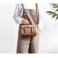 Canvas Leather Mens Womens Green Portable Side Bag Khaki Messenger Bag Small Courier Bag For Men - iwalletsmen