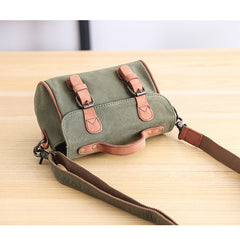 Canvas Leather Mens Womens Green Portable Side Bag Khaki Messenger Bag Small Courier Bag For Men - iwalletsmen