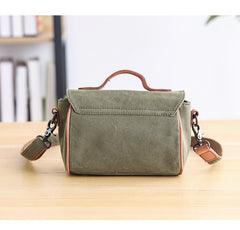 Canvas Leather Mens Womens Green Portable Side Bag Khaki Messenger Bag Small Courier Bag For Men - iwalletsmen