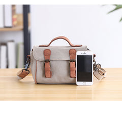Canvas Leather Mens Womens Green Portable Side Bag Khaki Messenger Bag Small Courier Bag For Men - iwalletsmen