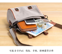 Canvas Leather Mens Womens Green Portable Side Bag Khaki Messenger Bag Small Courier Bag For Men - iwalletsmen