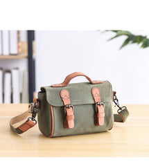 Canvas Leather Mens Womens Green Portable Side Bag Khaki Messenger Bag Small Courier Bag For Men - iwalletsmen