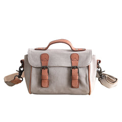Canvas Leather Mens Womens Green Portable Side Bag Khaki Messenger Bag Small Courier Bag For Men - iwalletsmen