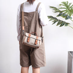 Canvas Leather Mens Womens Green Portable Side Bag Khaki Messenger Bag Small Courier Bag For Men - iwalletsmen