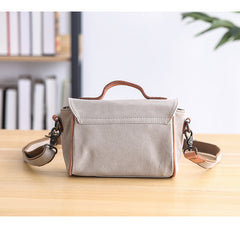 Canvas Leather Mens Womens Green Portable Side Bag Khaki Messenger Bag Small Courier Bag For Men - iwalletsmen