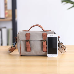 Canvas Leather Mens Womens Green Portable Side Bag Khaki Messenger Bag Small Courier Bag For Men - iwalletsmen