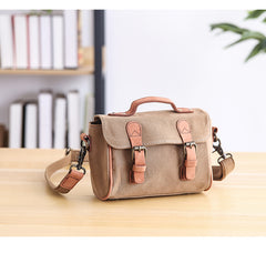 Canvas Leather Mens Womens Green Portable Side Bag Khaki Messenger Bag Small Courier Bag For Men - iwalletsmen