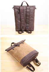 Waxed Canvas Mens Womens 14'' Travel Backpack Roll Up Backpack School Backpack for Men - iwalletsmen