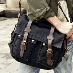 Canvas Leather Women Mens Blue 15'' Messenger Bag Khaki Side Bag Brown Shoulder Bag For Men - iwalletsmen