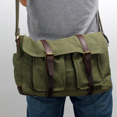 Canvas Mens Side Bag 15'' Black Large Courier Bag Postman Bag Messenger Bag for Men - iwalletsmen