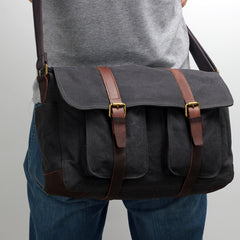Canvas Mens Side Bag 15'' Black Large Courier Bag Postman Bag Messenger Bag for Men - iwalletsmen