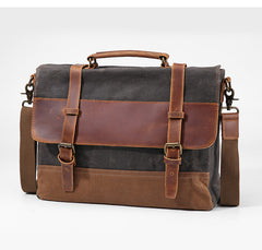 Canvas Leather Mens Side Bag Gray 14'' Briefcase Postman Bag Messenger Bag for Men - iwalletsmen