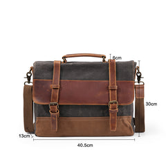 Canvas Leather Mens Side Bag Gray 14'' Briefcase Postman Bag Messenger Bag for Men - iwalletsmen