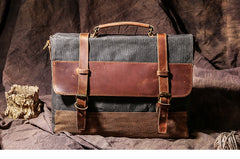Canvas Leather Mens Side Bag Gray 14'' Briefcase Postman Bag Messenger Bag for Men - iwalletsmen