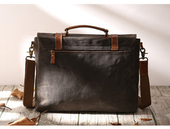 Canvas Leather Mens Side Bag Gray 14'' Briefcase Postman Bag Messenger Bag for Men - iwalletsmen