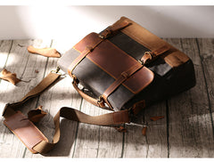 Canvas Leather Mens Side Bag Gray 14'' Briefcase Postman Bag Messenger Bag for Men - iwalletsmen