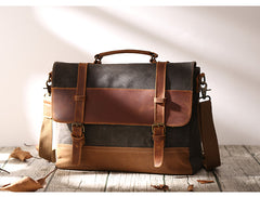 Canvas Leather Mens Side Bag Gray 14'' Briefcase Postman Bag Messenger Bag for Men - iwalletsmen