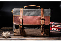 Canvas Leather Mens Side Bag Gray 14'' Briefcase Postman Bag Messenger Bag for Men - iwalletsmen