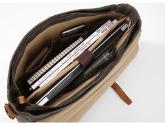 Canvas Leather Mens Side Bag Gray 14'' Briefcase Postman Bag Messenger Bag for Men - iwalletsmen
