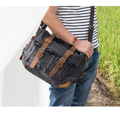 Canvas Mens 14'' Side Bag Courier Bag Gray Postman Bag Messenger Bag for Men - iwalletsmen