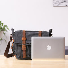 Canvas Mens 14'' Side Bag Courier Bag Gray Postman Bag Messenger Bag for Men - iwalletsmen