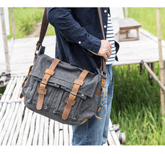 Canvas Mens 14'' Side Bag Courier Bag Gray Postman Bag Messenger Bag for Men - iwalletsmen