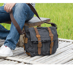 Canvas Mens 14'' Side Bag Courier Bag Gray Postman Bag Messenger Bag for Men - iwalletsmen