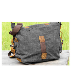 Canvas Mens 14'' Side Bag Courier Bag Gray Postman Bag Messenger Bag for Men - iwalletsmen