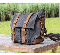 Canvas Mens 14'' Side Bag Courier Bag Gray Postman Bag Messenger Bag for Men - iwalletsmen