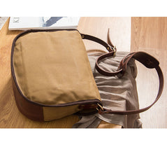 Canvas Leather Mens Casual Khaki Shoulder Bag Saddle Courier Bag Side Bag Messenger Bag for Men - iwalletsmen