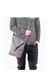 Canvas Mens Womens Casual Gray 12‘’ Courier Bag Side Bag Messenger Bag for Men - iwalletsmen