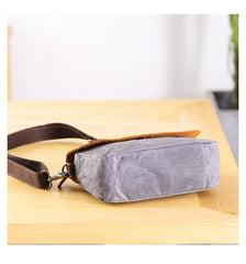 Leather Canvas Mens Small Side Bag Gray Courier Bag Postman Bag Messenger Bag for Men - iwalletsmen